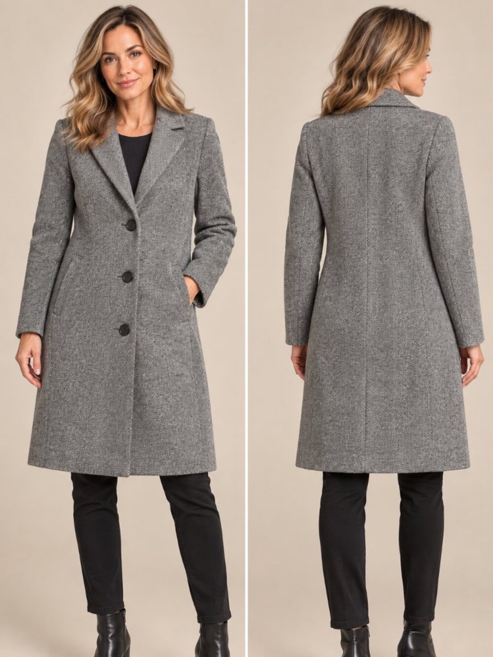 Vince Camuto Wool-Blend Herringbone Coat – Size L